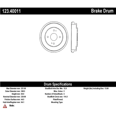 Tambour de frein arrière by CENTRIC PARTS - 123.40011 pa1