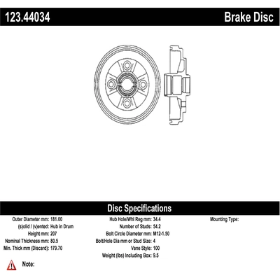 Tambour de frein arrière par CENTRIC PARTS - 123.44034 pa1