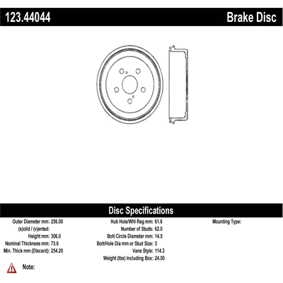 CENTRIC PARTS - 123.44044 - Tambour de frein arrière pa1