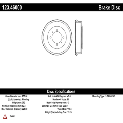 Tambour de frein arrière by CENTRIC PARTS - 123.46000 pa1