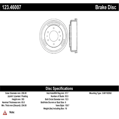 Tambour de frein arrière de CENTRIC PARTS - 123.46007 pa2
