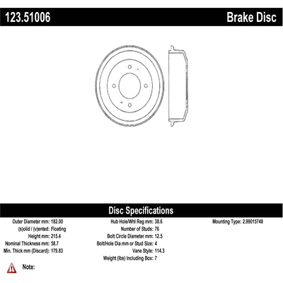 Tambour de frein arrière par CENTRIC PARTS - 123.51006 pa1