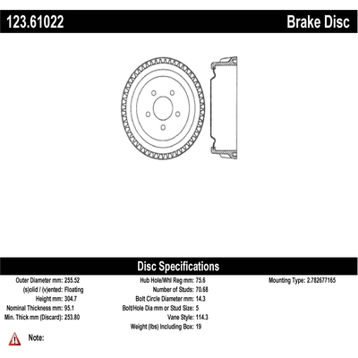 Tambour de frein arrière par CENTRIC PARTS - 123.61022 pa2