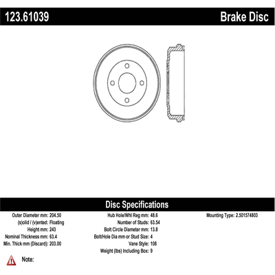 Tambour de frein arrière by CENTRIC PARTS - 123.61039 pa1