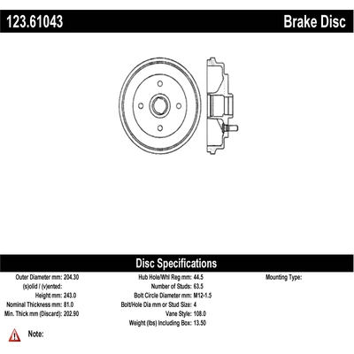 Tambour de frein arrière par CENTRIC PARTS - 123.61043 pa1