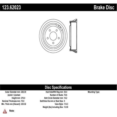 Tambour de frein arrière by CENTRIC PARTS - 123.62023 pa5