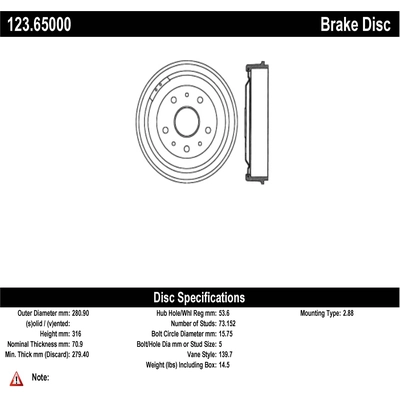 Rear Brake Drum by CENTRIC PARTS - 123.65000 pa1