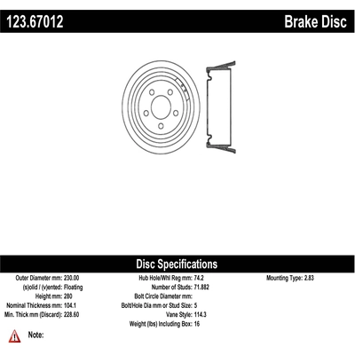 Tambour de frein arrière par CENTRIC PARTS - 123.67012 pa2