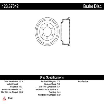 Tambour de frein arrière par CENTRIC PARTS - 123.67042 pa2