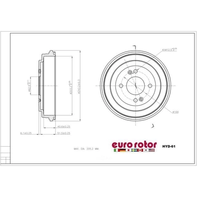 Tambour de frein arri�re by EUROROTOR - HYD61 pa3