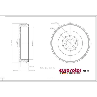 Rear Brake Drum by EUROROTOR - TOD41 pa3