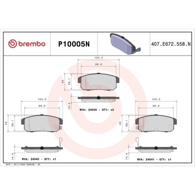 Rear Ceramic Pads by BREMBO - P10005N pa2