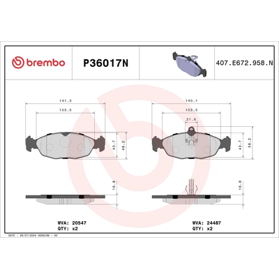 Rear Ceramic Pads by BREMBO - P36017N pa2