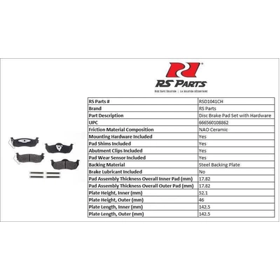 RS PARTS - RSD1041CH - Rear Ceramic Pads pa3
