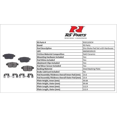 Rear Ceramic Pads by RS PARTS - RSD1103CH pa3