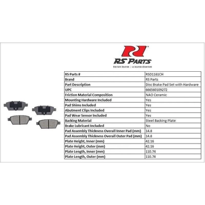 RS PARTS - RSD1161CH - Rear Ceramic Pads pa3