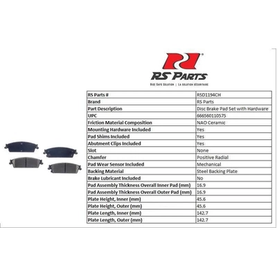RS PARTS - RSD1194CH - Rear Ceramic Pads pa3