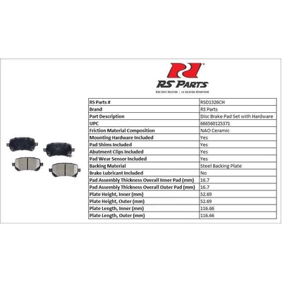 RS PARTS - RSD1326CH - Rear Ceramic Pads pa2