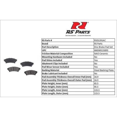 Rear Ceramic Pads by RS PARTS - RSD1391AC pa2
