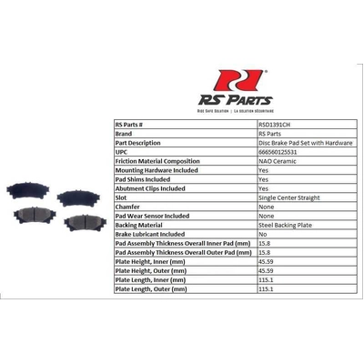 RS PARTS - RSD1391CH - Rear Ceramic Pads pa4