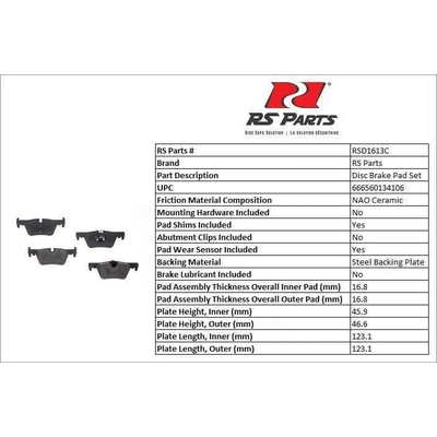 RS PARTS - RSD1613C - Rear Ceramic Pads pa3