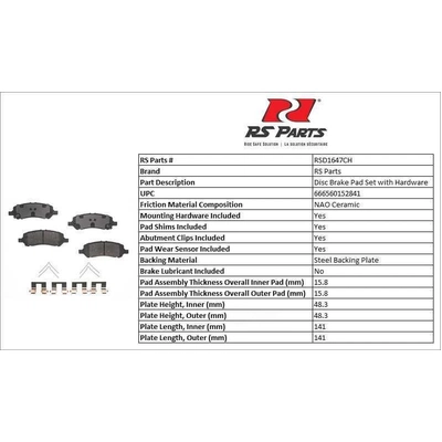 RS PARTS - RSD1647CH - Rear Ceramic Pads pa3