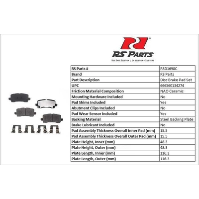 Rear Ceramic Pads by RS PARTS - RSD1698C pa3