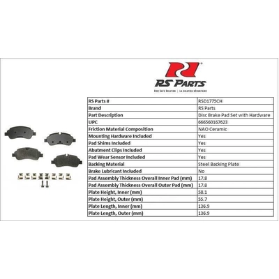 Rear Ceramic Pads by RS PARTS - RSD1775CH pa2