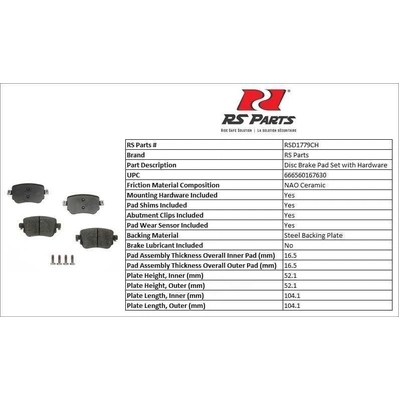 RS PARTS - RSD1779CH - Rear Ceramic Pads pa2
