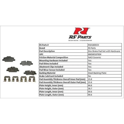 Rear Ceramic Pads by RS PARTS - RSD1800CH pa2