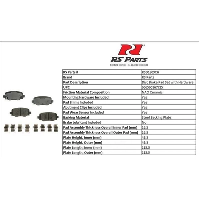 RS PARTS - RSD1809CH - Rear Ceramic Pads pa2