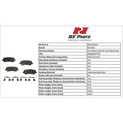 Rear Ceramic Pads by RS PARTS - RSD1810CH pa3