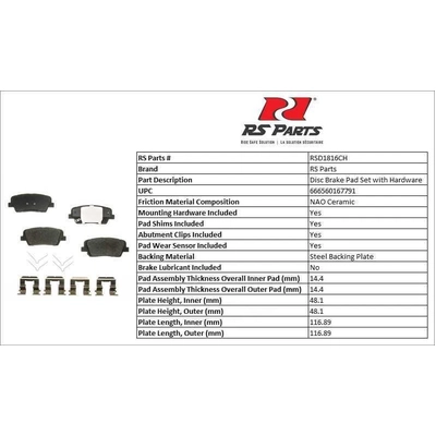 RS PARTS - RSD1816CH - Rear Ceramic Pads pa3