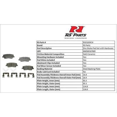Rear Ceramic Pads by RS PARTS - RSD1839CH pa2