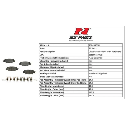 RS PARTS - RSD1846CH - Rear Ceramic Pads pa2