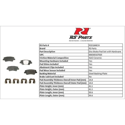 RS PARTS - RSD1848CH - Rear Ceramic Pads pa3