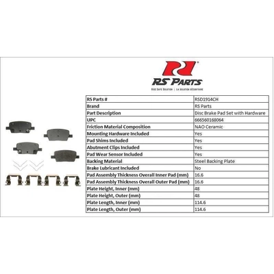 RS PARTS - RSD1914CH - Rear Ceramic Pads pa2