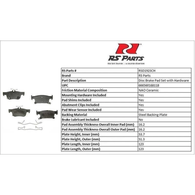 Rear Ceramic Pads by RS PARTS - RSD1923CH pa2