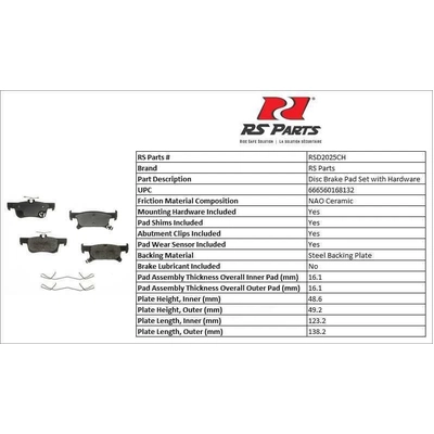 Rear Ceramic Pads by RS PARTS - RSD2025CH pa2