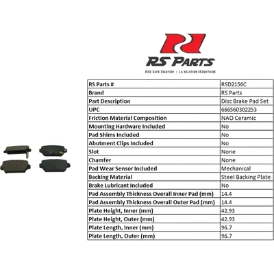 Rear Ceramic Pads by RS PARTS - RSD2156C pa3