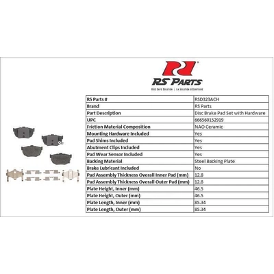 RS PARTS - RSD323ACH - Rear Ceramic Pads pa2