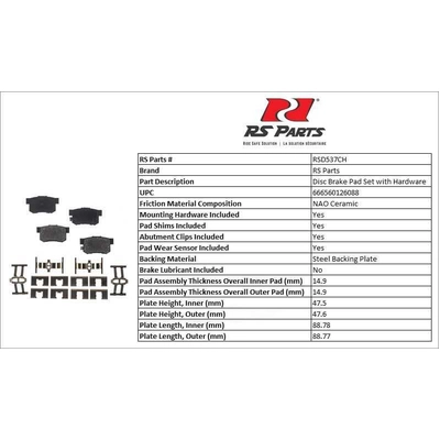 RS PARTS - RSD537CH - Rear Ceramic Pads pa2