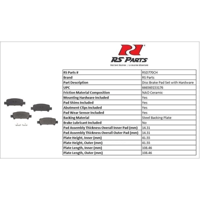 RS PARTS - RSD770CH - Rear Ceramic Pads pa2