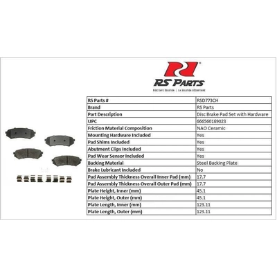 Rear Ceramic Pads by RS PARTS - RSD773CH pa2