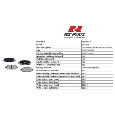 RS PARTS - RSD905CH - Plaquette arrière en céramique pa3