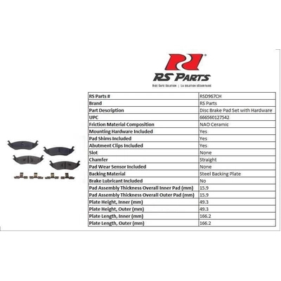 RS PARTS - RSD967CH - Rear Ceramic Pads pa3