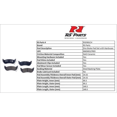 RS PARTS - RSD981CH - Plaquette arrière en céramique pa2