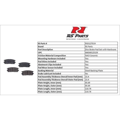 RS PARTS - RSD1275CH - Plaquette arrière en céramique pa2