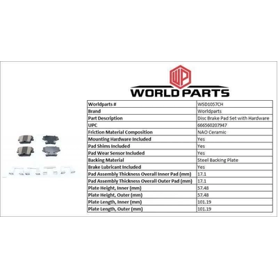 WORLDPARTS SYNERGY - WSD1057CH - Rear Ceramic Pads pa2