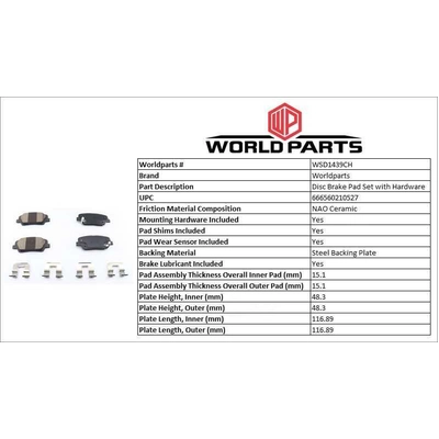 WORLDPARTS SYNERGY - WSD1439CH - Rear Ceramic Pads pa4